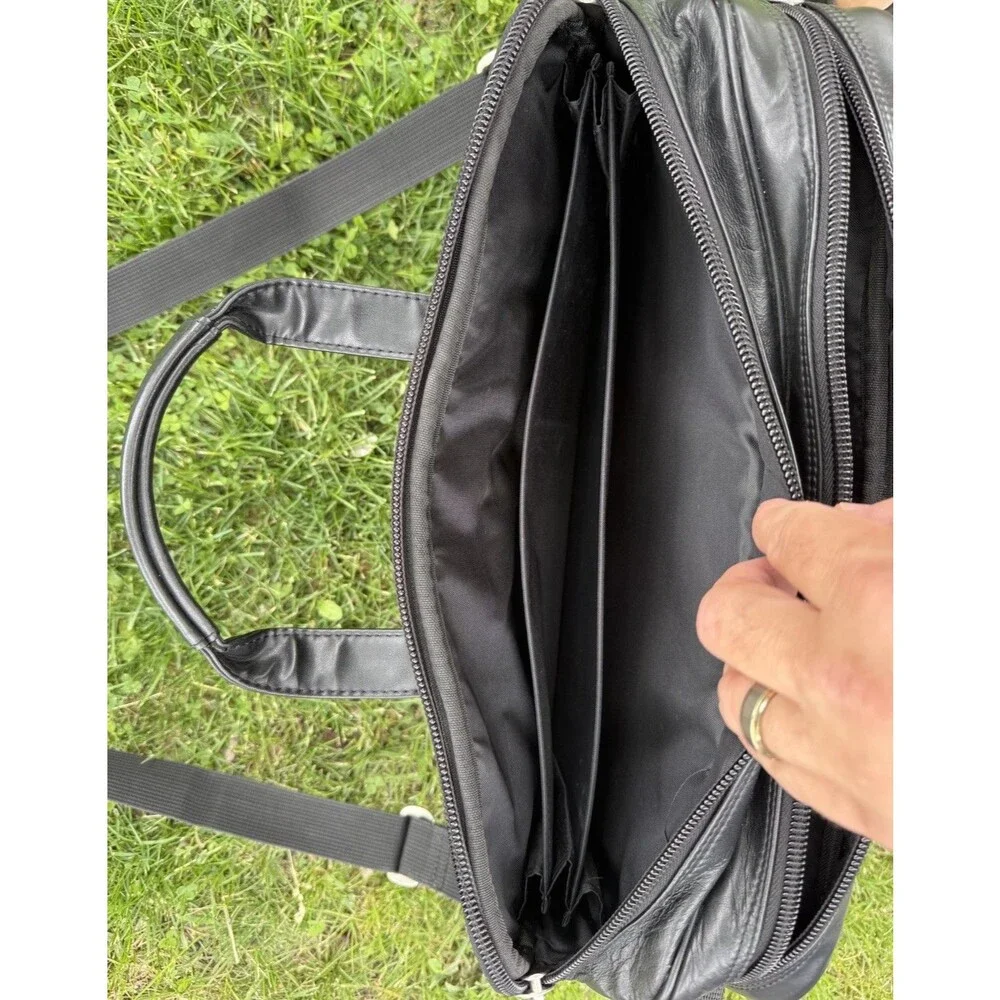 Protocol Vintage Black Leather Computer Bag 20 Pocket, Excellent Condition